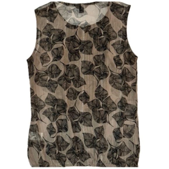 Banana Republic Tops - Banana Republic Sheer Leaf Print Metallic Sleeveless Blouse Tan Brown XS